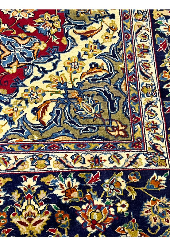 Inner border detail with olive vines powder blue leaves and golden palmettes