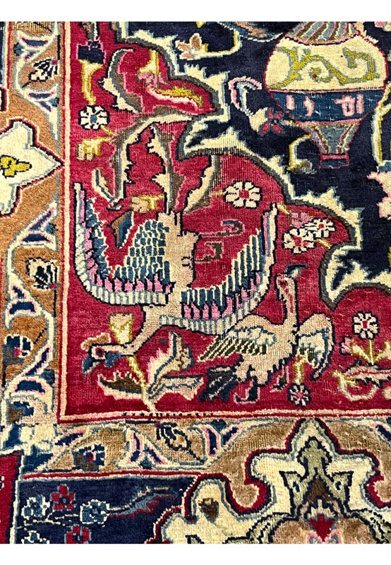 Inner guard border of the Persian Kashmar Zirkhaki in navy, gold, and salmon