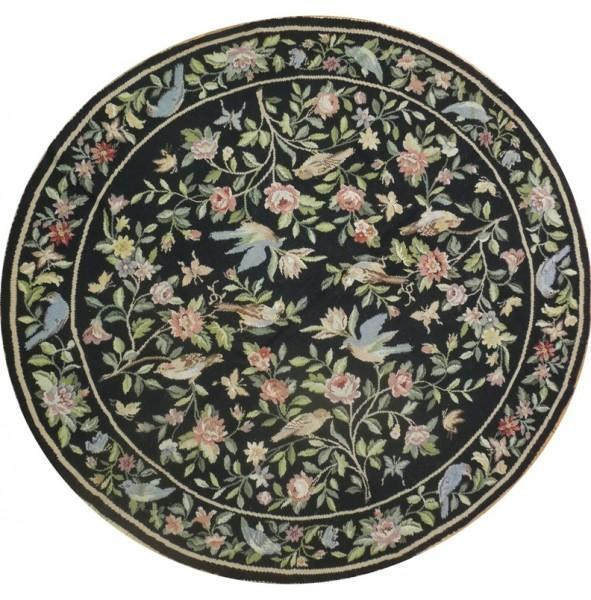 5 x 5 Botanical Needlepoint Round Rug