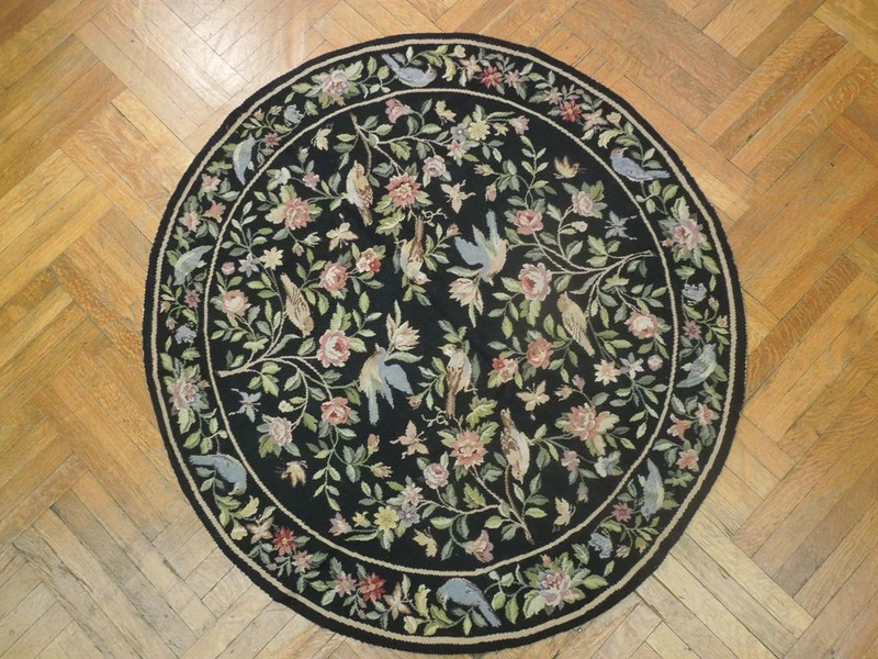 5 x 5 Botanical Needlepoint Round Rug