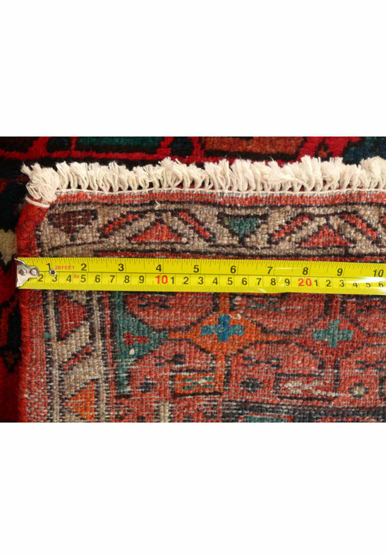 Back view of the 3'5 x 5 Persian Hamedan rug showing knots and weave