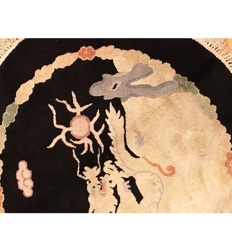 3 x 3 Oriental Antique Art Deco Beijing Round Rug