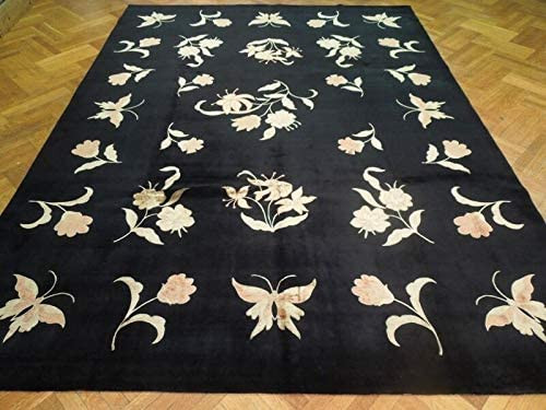 9 x 12 Wool & Silk Botanical Butterfly Design Rug