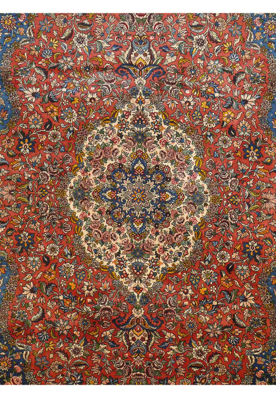 Close-up of intricate floral patterns on a 7 x 10 Persian Bakhtiar Rug with rich detailing