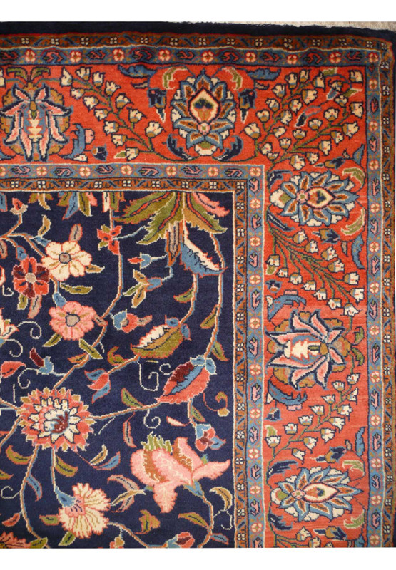 Detailed shot of the border and corner design of the Persian Farahan rug