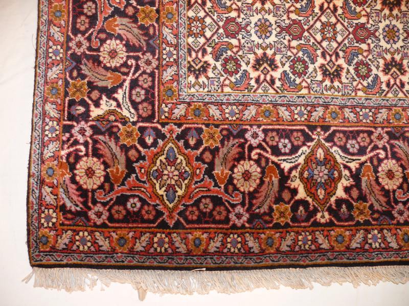 Detailed image of rug fringe and side binding, emphasizing durability and traditional finish of Persian Bijar craftsmanship.