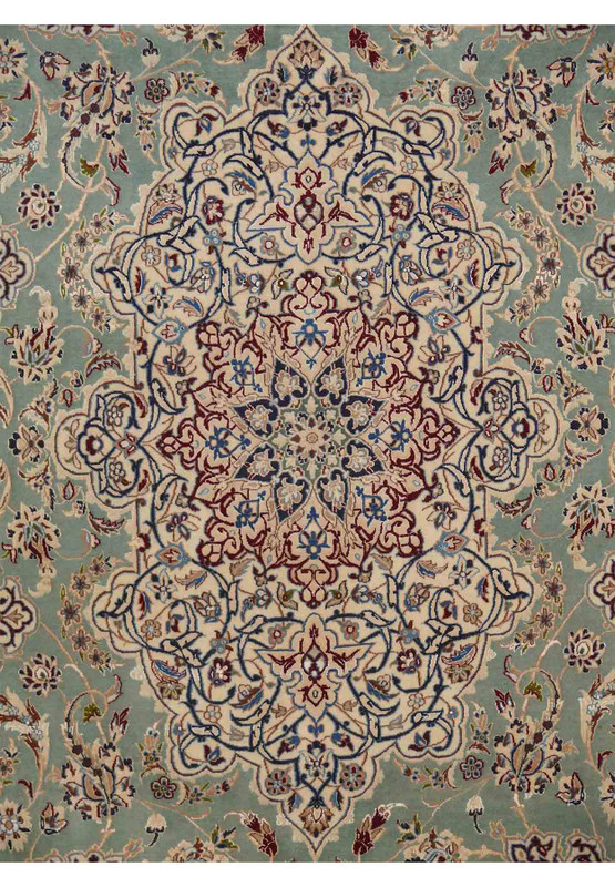 7 x 10 Persian Nain 6 Laa Rug Wool & Silk with signature of master weaver