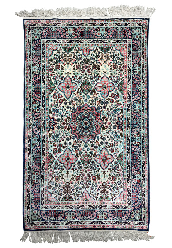 Full view of a 3 x 5 Persian Qum Silk Rug, highlighting its intricate patterns and luxurious silk texture.