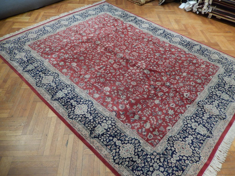 9' x 12' Tomato Red Very Fine Soft Sarouk Traditional Handmade Rug