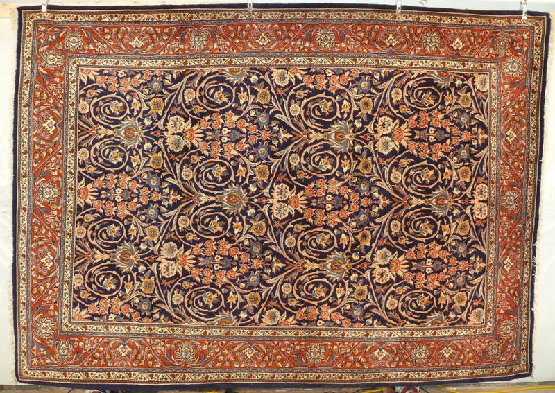 High-Quality Wool and Hand-Knotted Construction of 7'5 x 10'5 Persian Floral and All-Over Design Sarough Rug