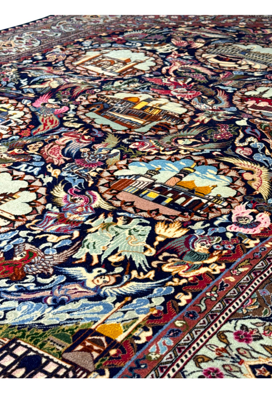 A vibrant mix of colors and patterns on a Persian Tabriz rug with silk highlight