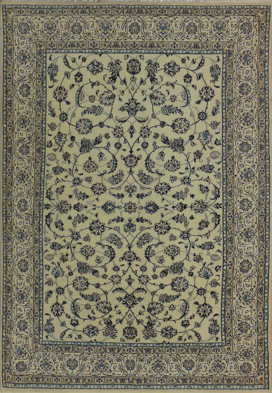 6'4 x 9'7 Persian Nain 9 Laa Rug Wool with Silk All-Over Floral Design