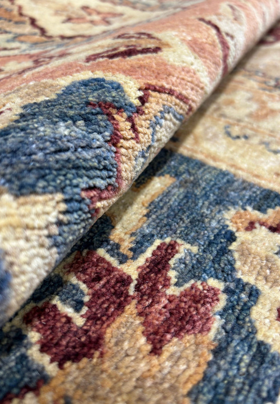 Full overhead view of the 12' x 15' Agra rug, highlighting the overall pattern and color scheme. The combination of traditional motifs and contemporary color palette creates a versatile and elegant centerpiece for any space.