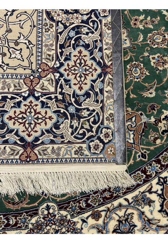 Backside of this 9x9 Nain 6LA Persian Rug wool and silk rug. Showing the high quality of this rug