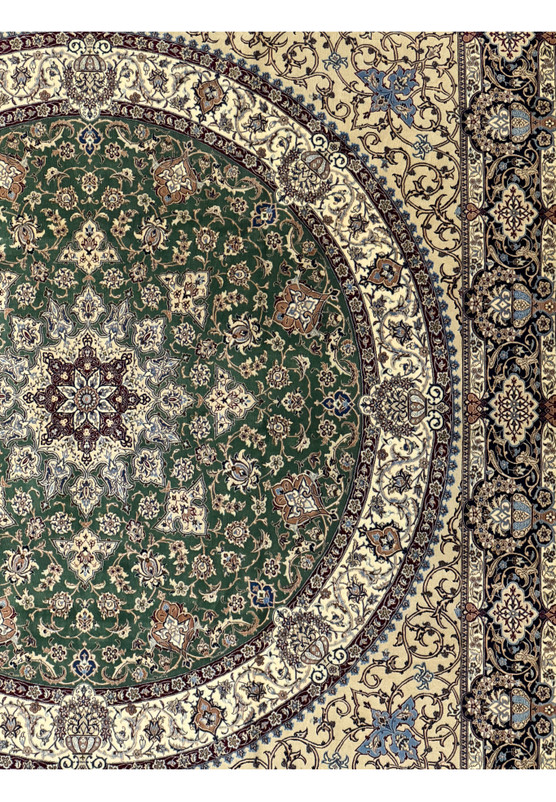 Detailed view of intricate floral patterns on a 9 x 9 Nain 6LA Persian Ru