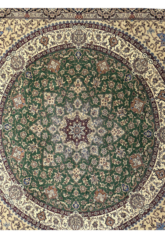 Detailed view of the central medallion on a 9 x 9 Nain 6LA Persian Rug