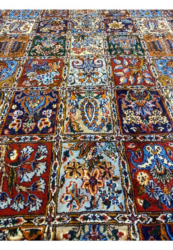 Close-up of the midfield pattern on the Persian Moud Rug, highlighting the detailed floral motifs.