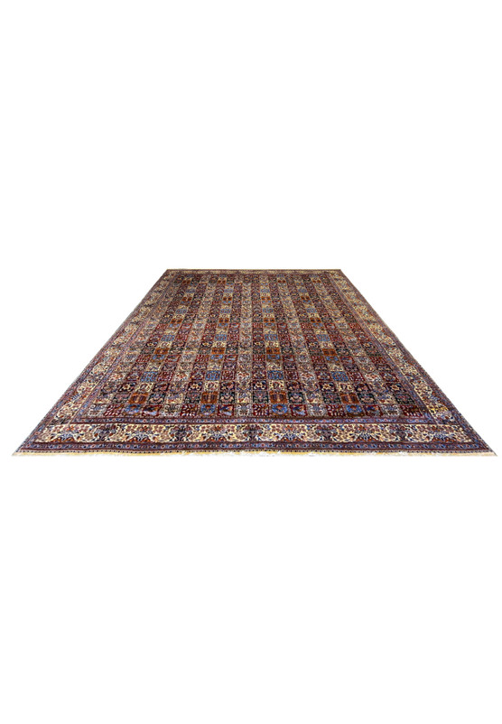 Full view of the Persian Moud Rug laid flat, displaying the overall design and intricate details.