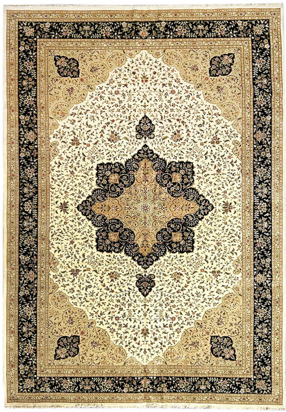 12'5 x 18 Persian Tabriz Rug Full View Showcasing Extensive Floral Patterns and Dual-tone Border