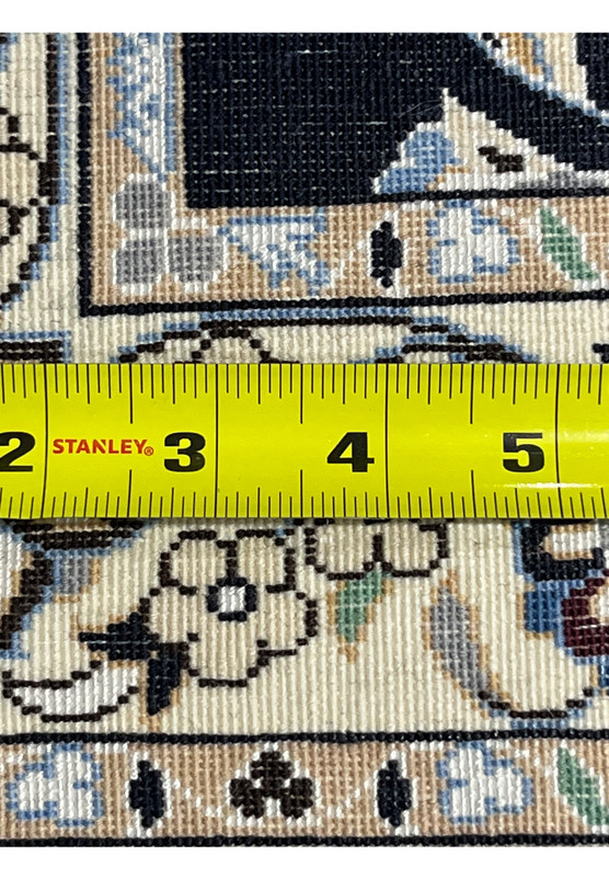 Back knot closeup of 3x15 Persian Nain 6La Habibian runner demonstrating hand-knotted fine weave