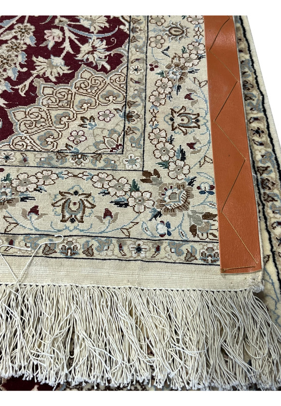 Backside of this 3x13 Persian Nain runner showing fine hand knotted weave on silk foundation