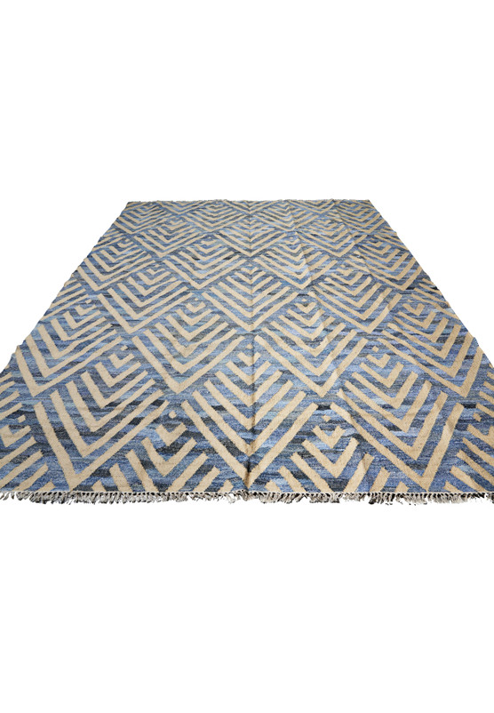 Top-down full view of the 9 x 12 Indian kilim rug ideal for living rooms and open floor plans