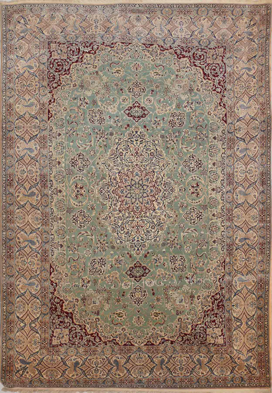 7 x 10 Persian Nain 6 Laa Rug Wool & Silk with signature of master weaver