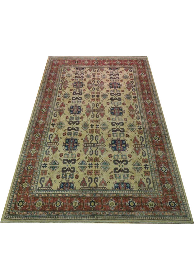 9 x 14 Caucasian Kazak Rug | All-Over Geometric Design | Thin Pile