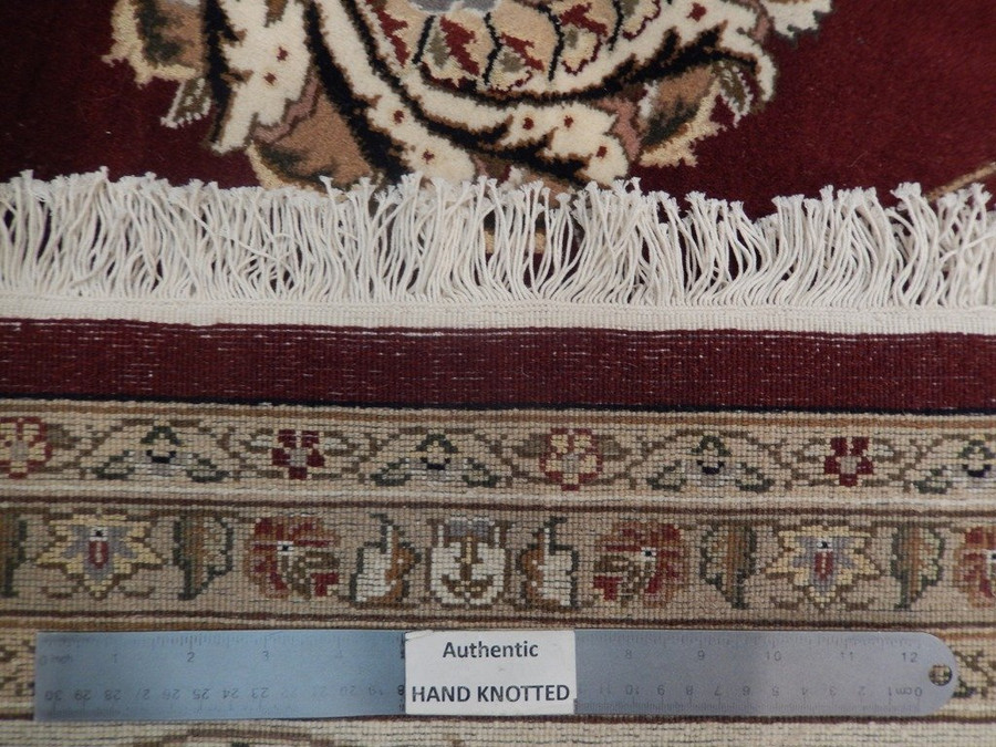 Chinese Tabriz Burgundy Wool & Silk Handmade 9' x 12' Super Fine New Perfect Condition