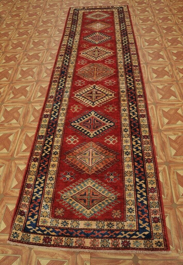 2'5 x 10 Caucasian Kazak Scarlet Red Silky Hallway Runner