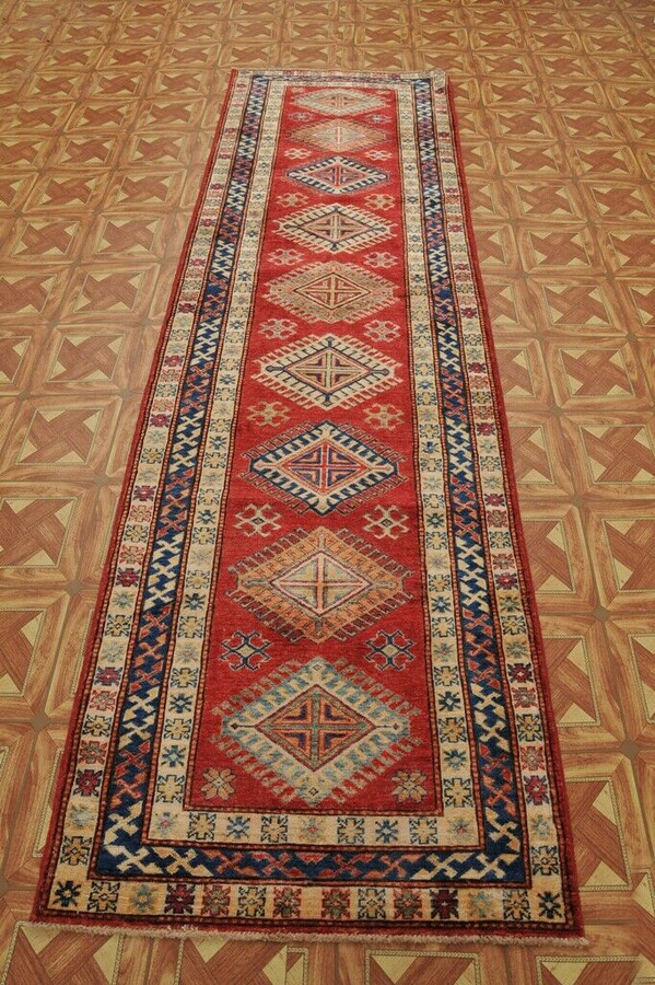 2'5 x 10 Caucasian Kazak Scarlet Red Silky Hallway Runner