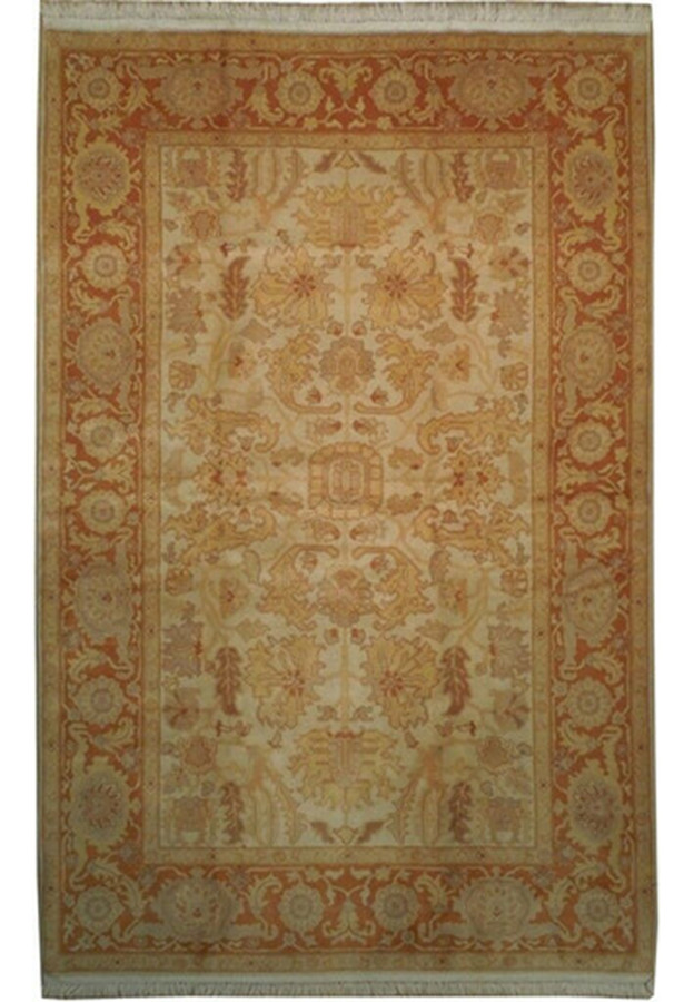 6 x 9 Transitional Oushak Ivory Orange Yellow Handmade Rug