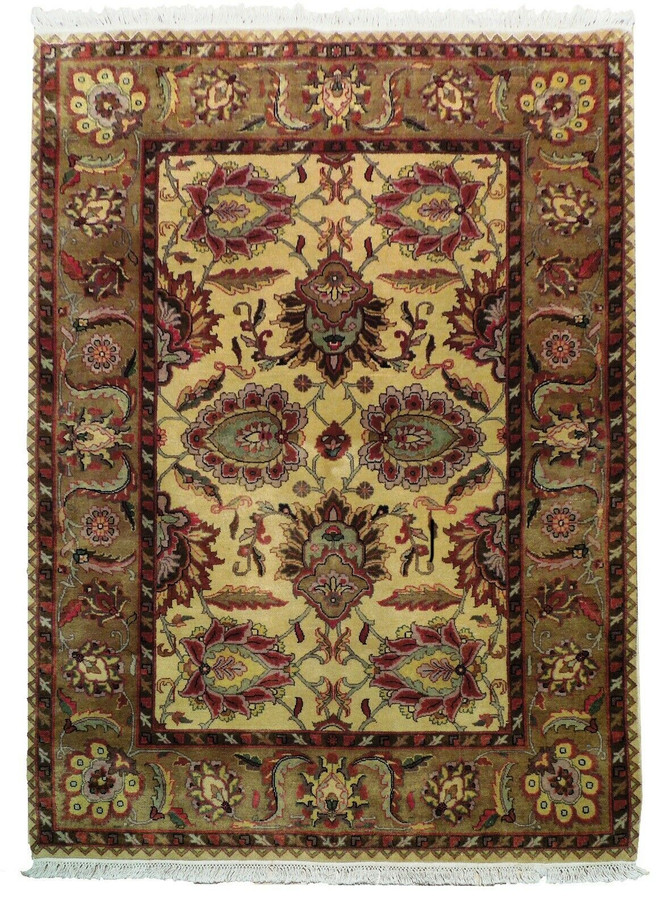 5 x 7 Oriental Jaipur Creme Wool Design Authentic Handmade Rug