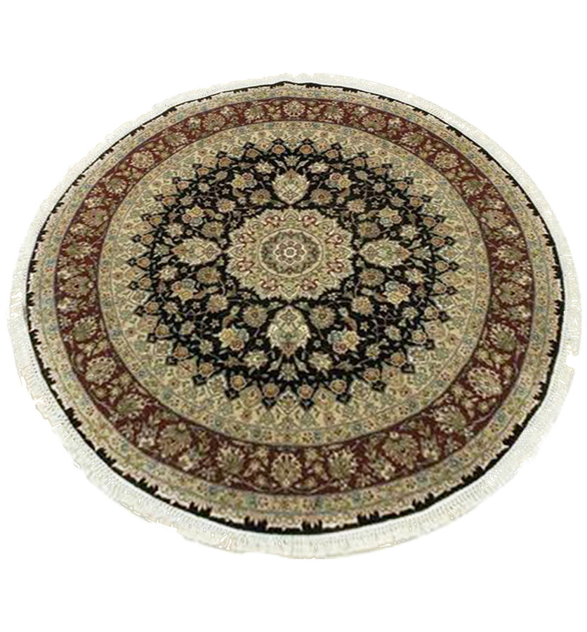6 x 6 Persian Tabriz Design Fine Wool & Silk Round Rug