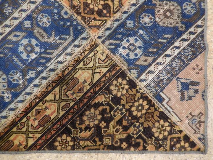 6 x 9 Multi-Color French Handmade Wool Patchwork Style