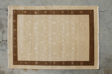8 x 12 Beige Chocolate Brown High-End Wool & Silk