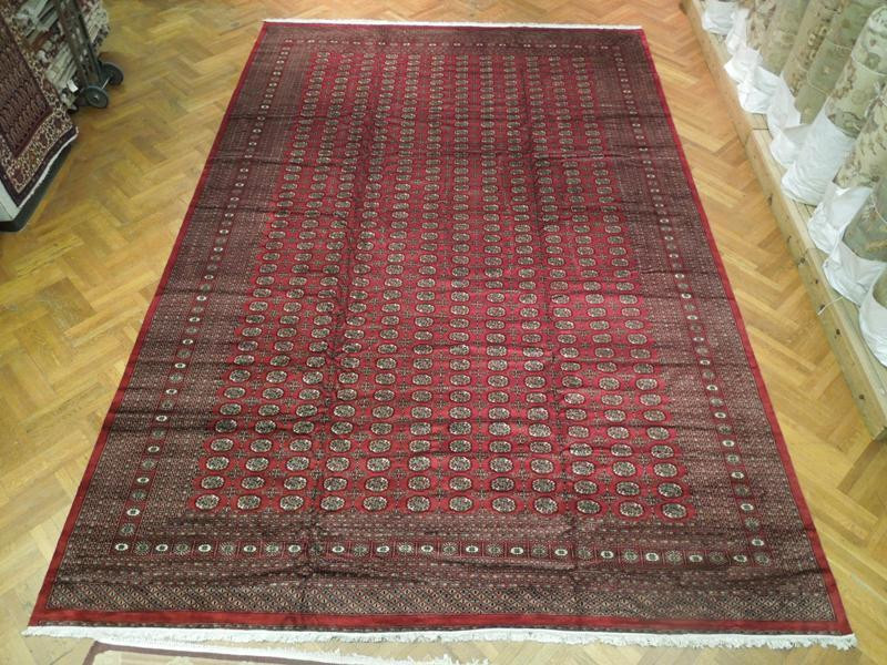 Red Bokhara Rug 12'8'' x 19'2'' silky wool fine weave