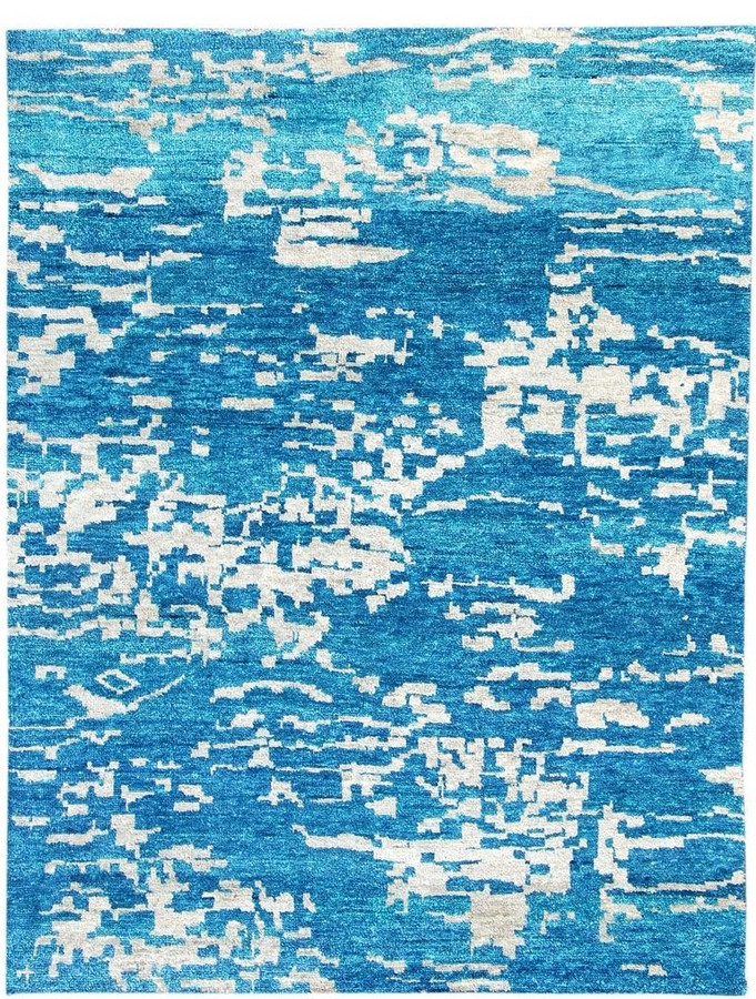 Modern Hand Knotted 5' x 7' New Rug AFFORDABLE Contemporary Blue Rugs
