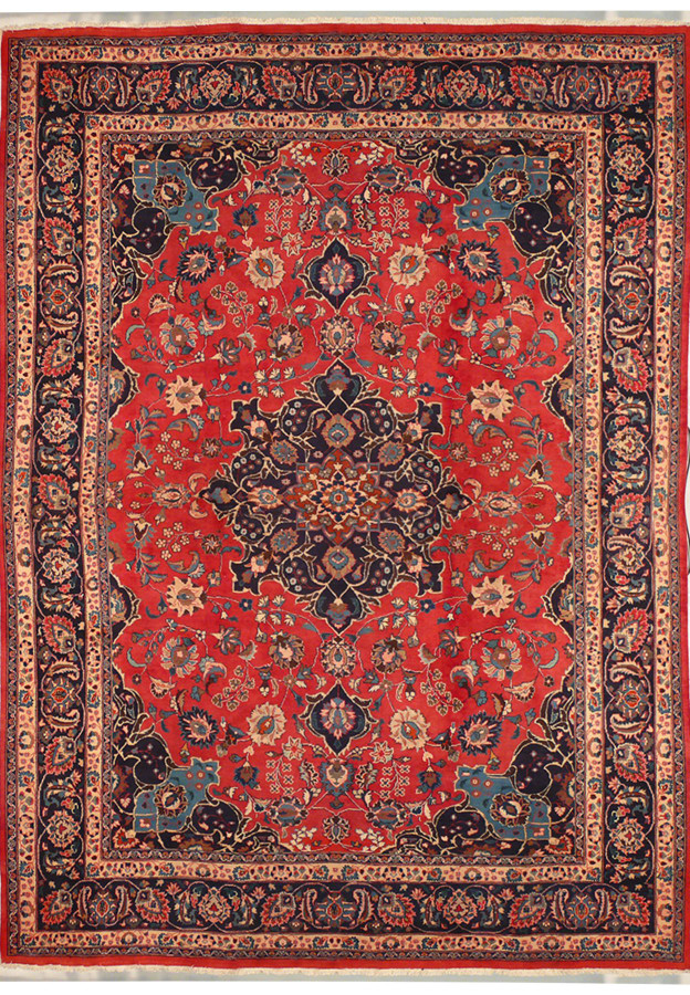 9'8 x 12'7 Persian Mashad Corner Medaillon Rug signed by master weaver