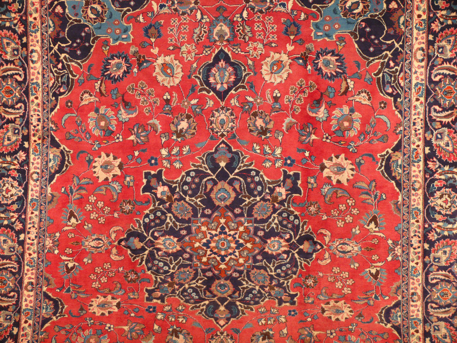 9'8 x 12'7 Persian Mashad Corner Medaillon Rug signed by master weaver
