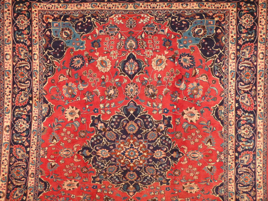9'8 x 12'7 Persian Mashad Corner Medaillon Rug signed by master weaver