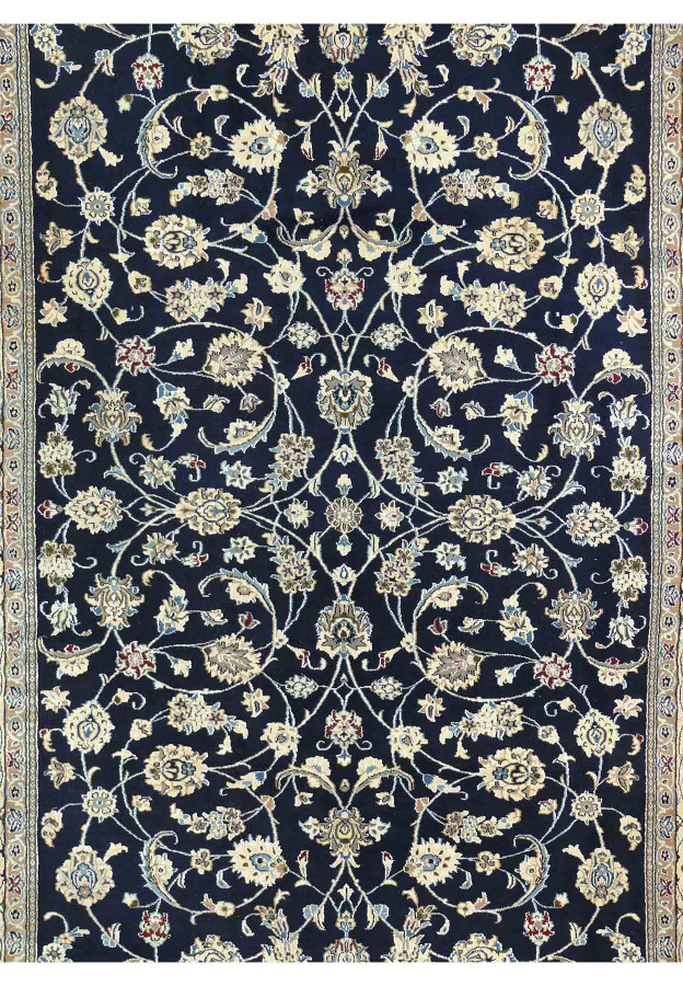 7 x 10 Persian Nain Wool & Silk All-Over Navy Blue