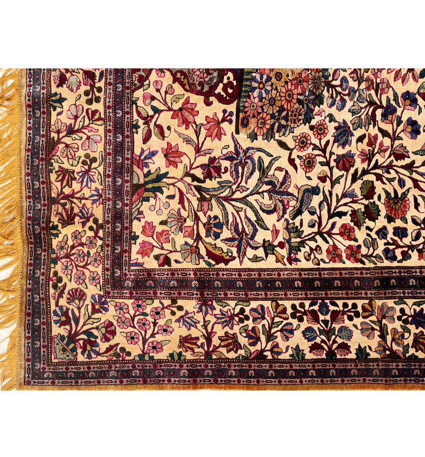 4'5 x 7 Antique Persian Tabriz Souf Rug Silk and Gold plated metallic
