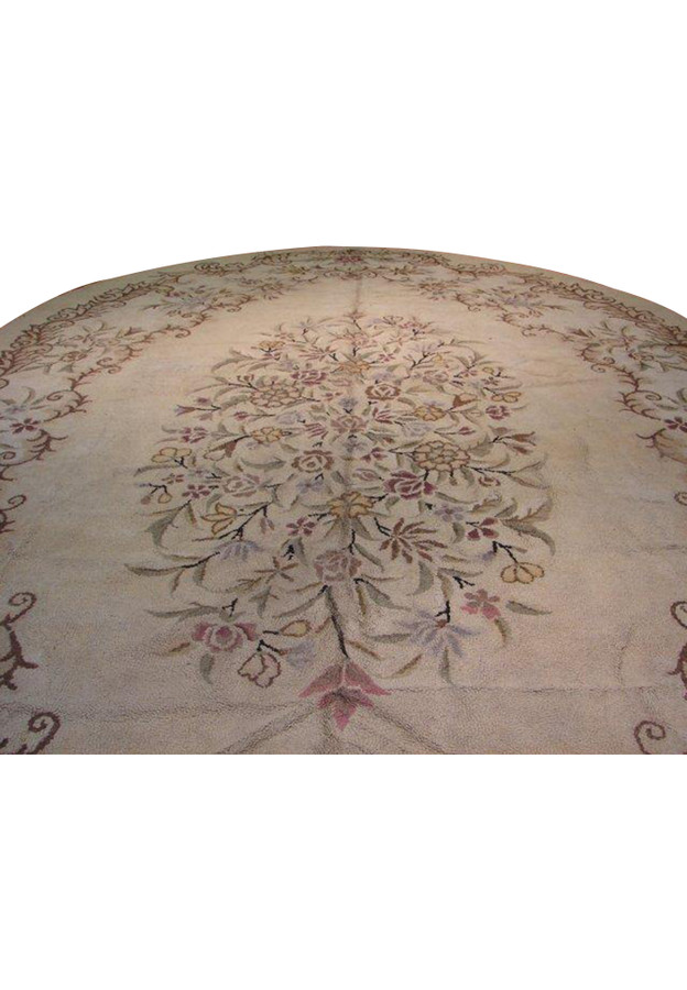 Elegant and romantic 11'3" x 17'10" oval Persian rug with Aubusson-style floral motifs and pastel tones