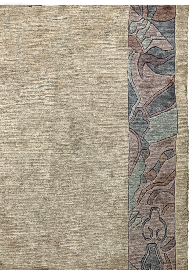 Close-up texture detail of Modern Royal Tibetan rug highlighting the weave and border pattern