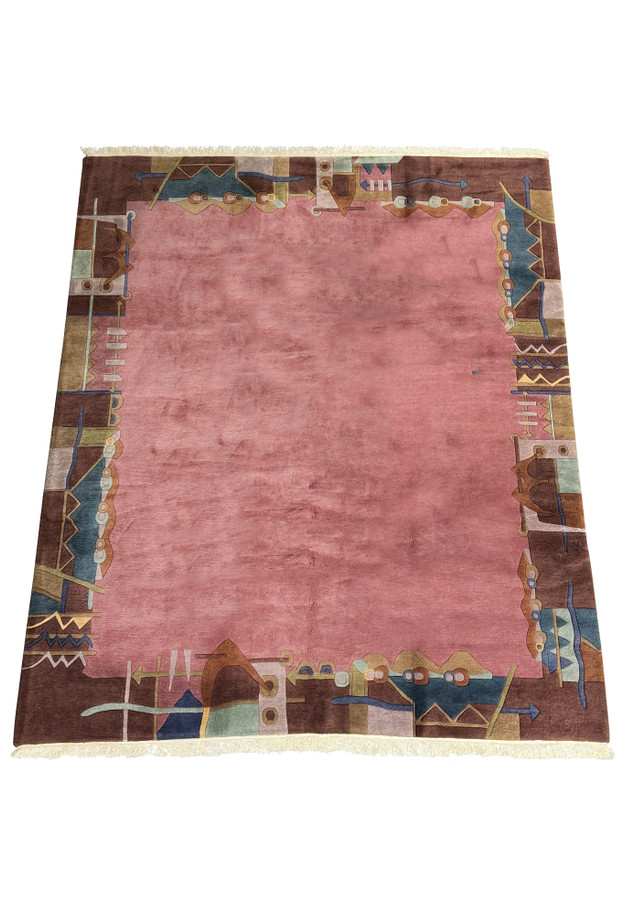 10x12 Contemporary Tibetan hand-knotted rug with geometric patterns in muted colors