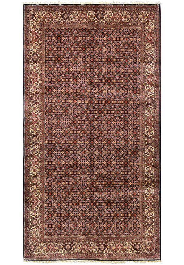Full view of a 6'6" x 13' Persian Bijar Rug showcasing its symmetrical all-over floral pattern and rich color palette.