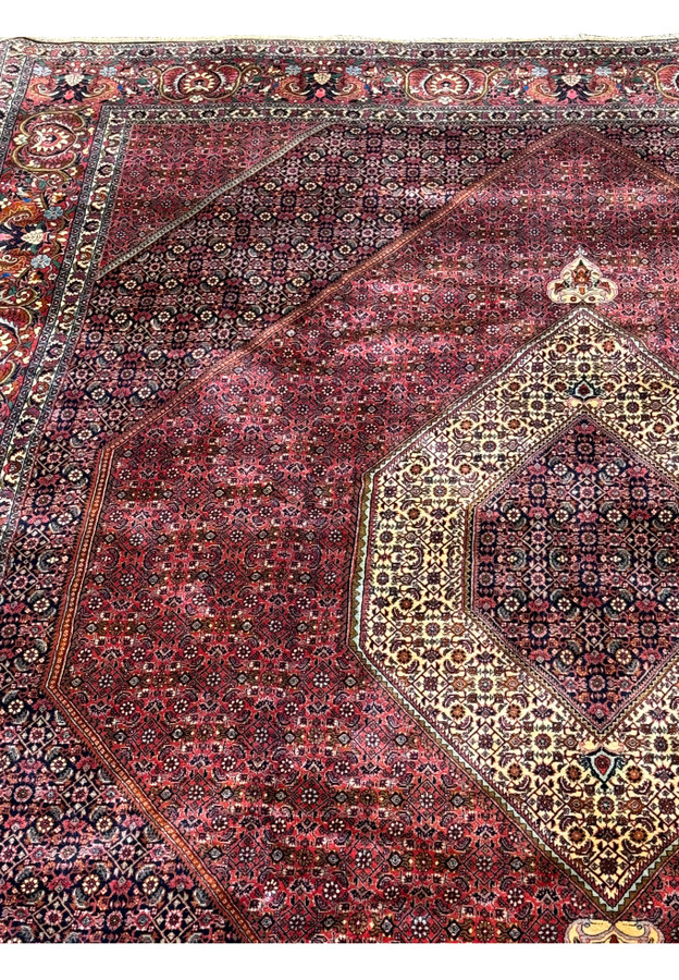 Close-up of the side edge of the 9x12 Bijar rug, featuring the fine craftsmanship of the border patterns.