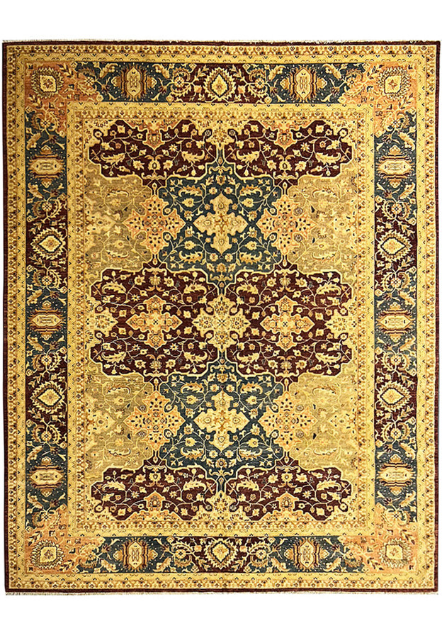Full view of the 12' x 15' Agra rug, showcasing its overall design and layout. The combination of rich maroon, navy, and beige colors, along with the intricate patterns, creates a sophisticated and timeless look.