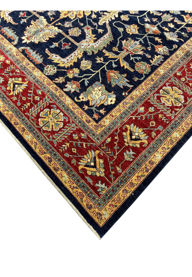 Detailed perspective of a handmade Ziegler rug, highlighting the intricate weaving and vibrant colors.